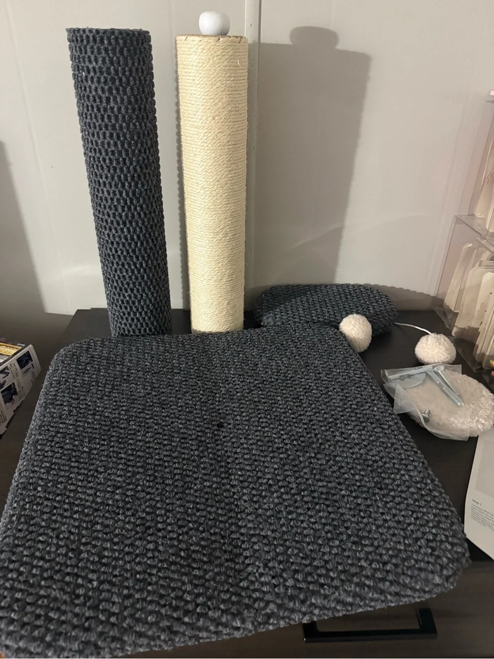 Gray Cat Scratcher Play Platform and Sisal Pole Set